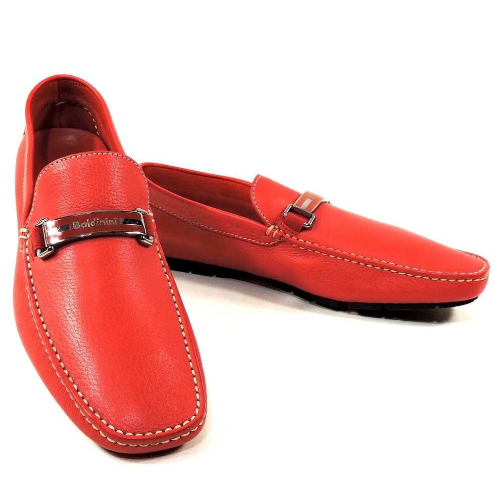 BALDININI 🇮🇹 MEN'S RED SOFT LEATHER COMFORT FLAT SUMMER LOAFERS
